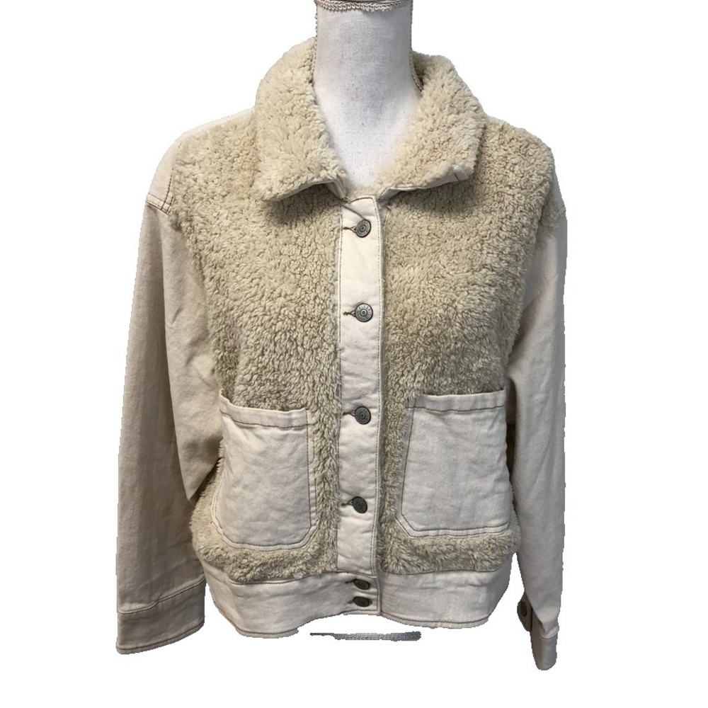 Celebrity Pink Sherpa Fleece Jean Jacket Womens XL Cream Gorpcore Casual